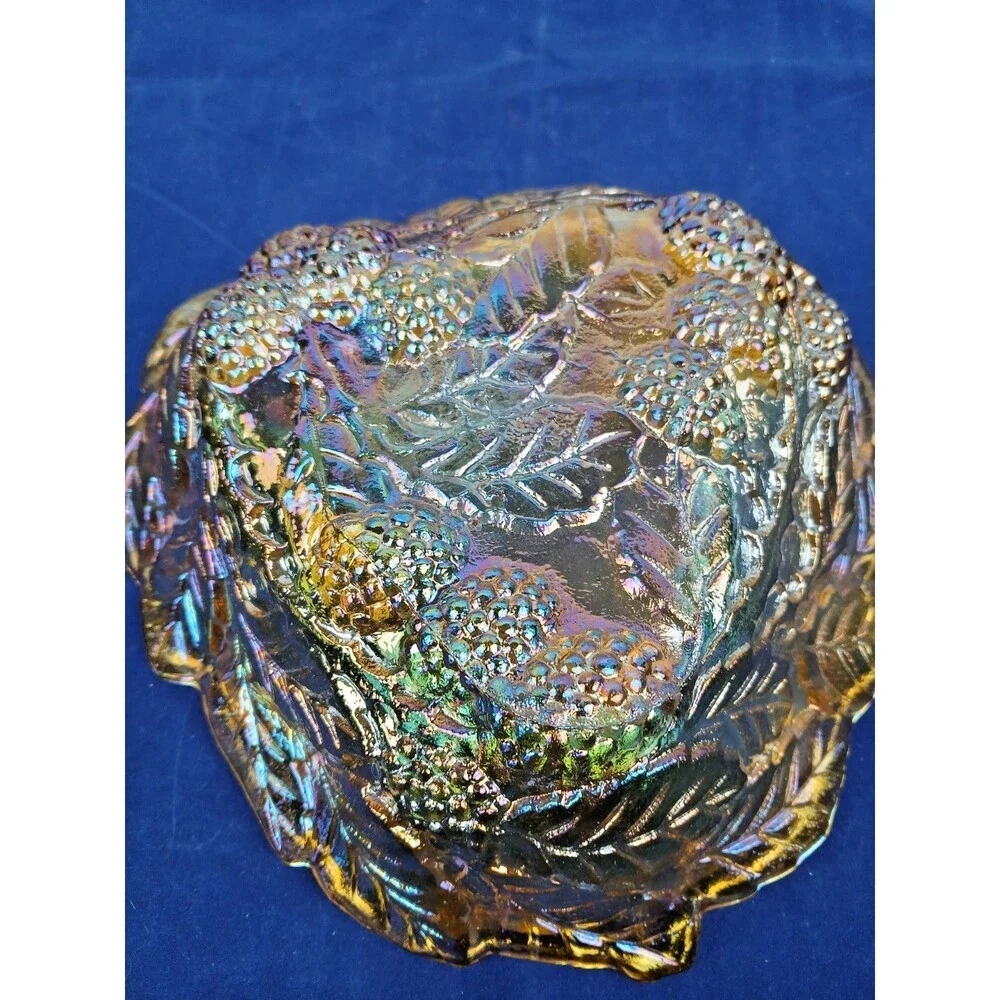 Indiana Glass Loganberry Marigold Carnival Glass Candy Dish Amber  Bowl